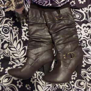 Brown Calf High 3" Heel Boots